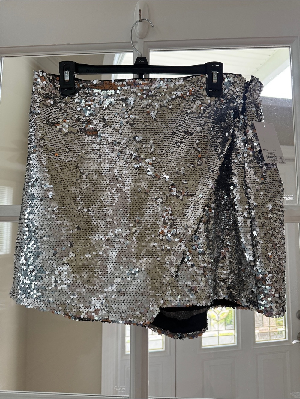 Silver Sequin Wrap Mini Skort